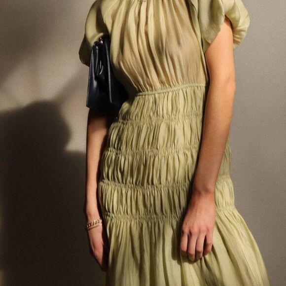 Modern Citizen Smocked Midi Dress Sage Women Size S Minimalist Cottage Prairie - Picture 11 of 11